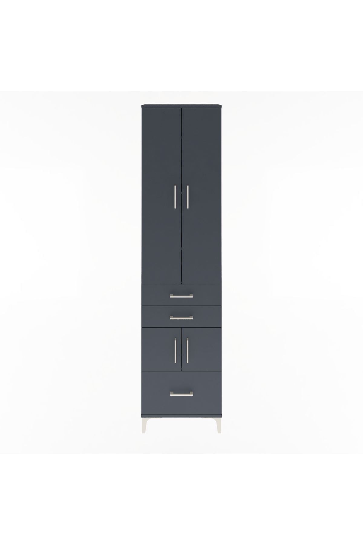 Arges Dolap 5 Raflı 3 Çekmeceli 4 Kapaklı 60x30x243 Antrasit-Antrasit