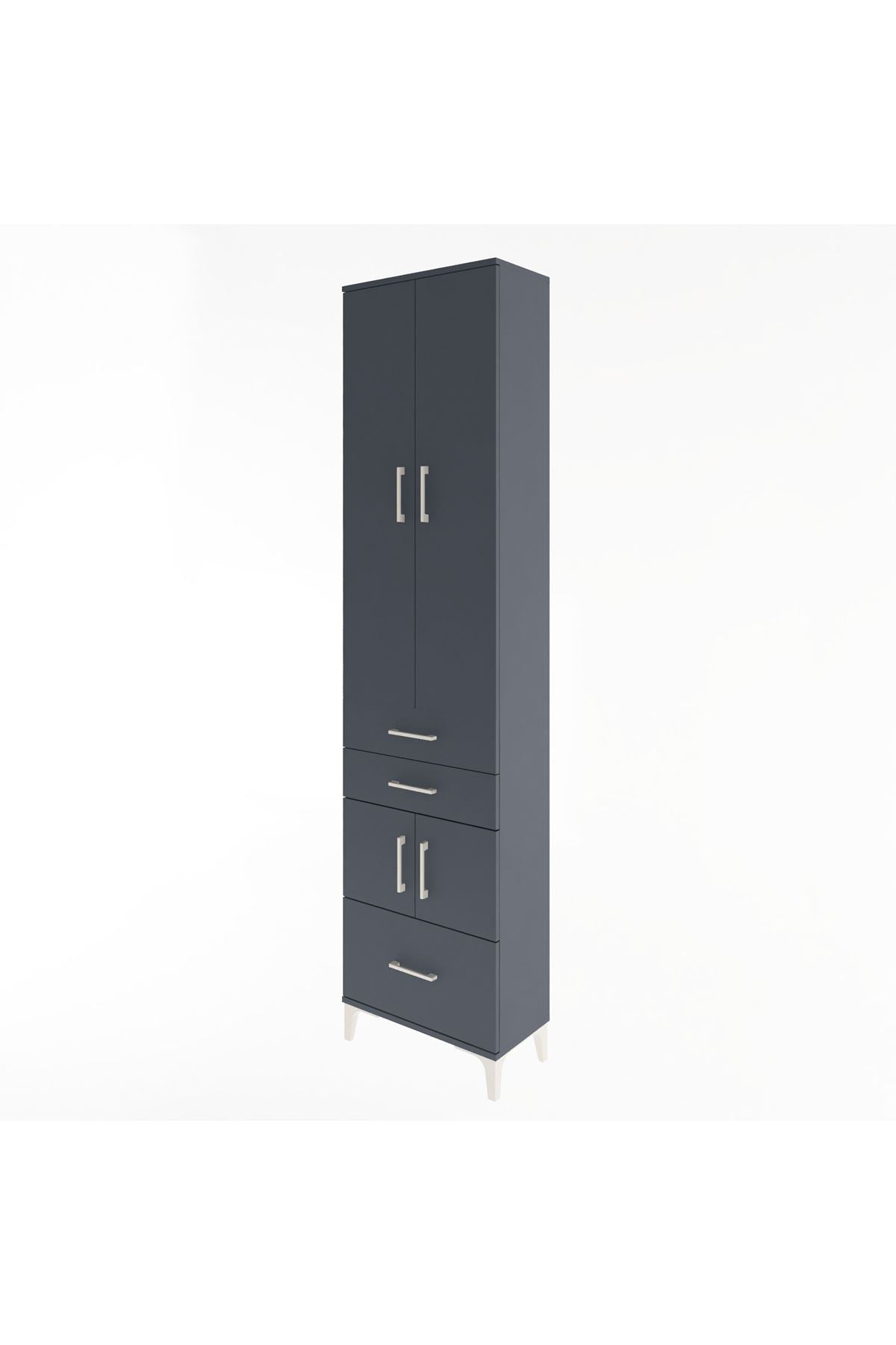 Arges Dolap 5 Raflı 3 Çekmeceli 4 Kapaklı 60x30x243 Antrasit-Antrasit