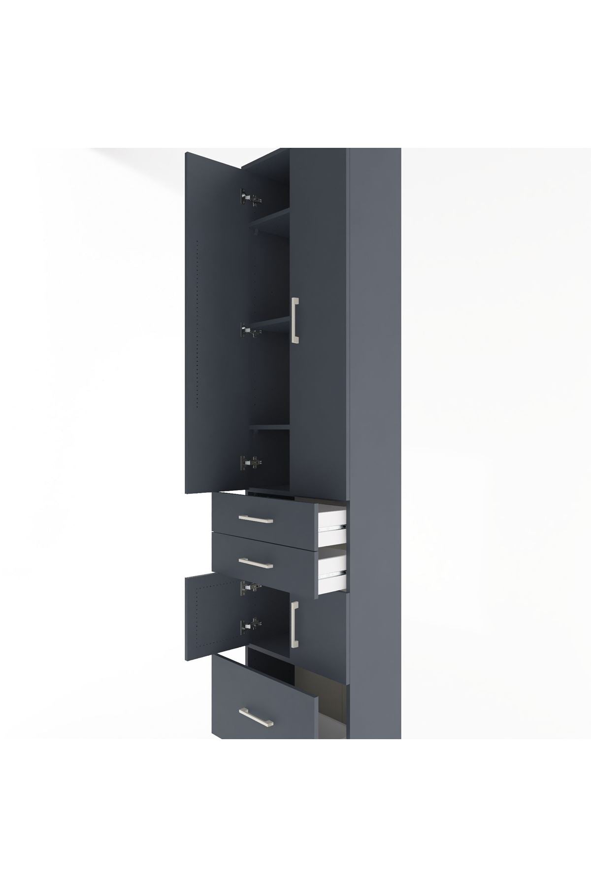 Arges Dolap 5 Raflı 3 Çekmeceli 4 Kapaklı 60x30x243 Antrasit-Antrasit