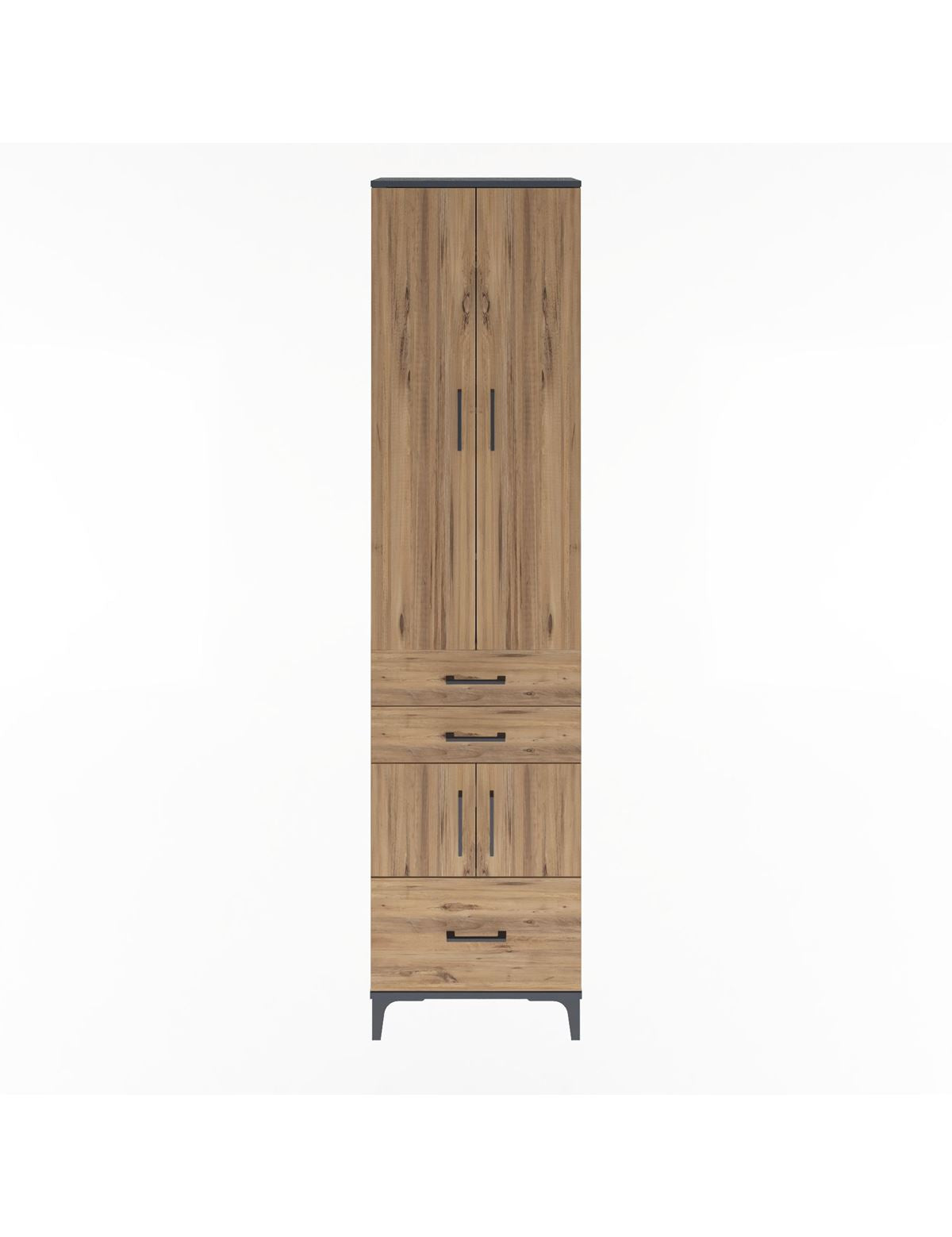 Arges Dolap 5 Raflı 3 Çekmeceli 4 Kapaklı 60x30x243 Antrasit-Çam