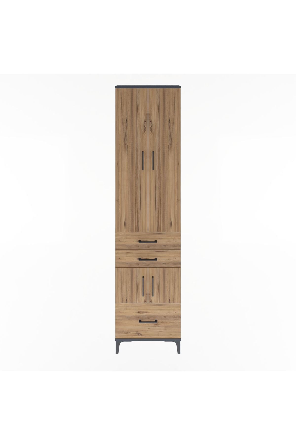 Arges Dolap 5 Raflı 3 Çekmeceli 4 Kapaklı 60x30x243 Antrasit-Çam