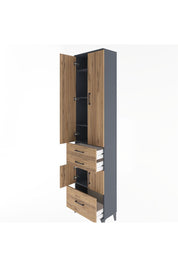 Arges Dolap 5 Raflı 3 Çekmeceli 4 Kapaklı 60x30x243 Antrasit-Çam