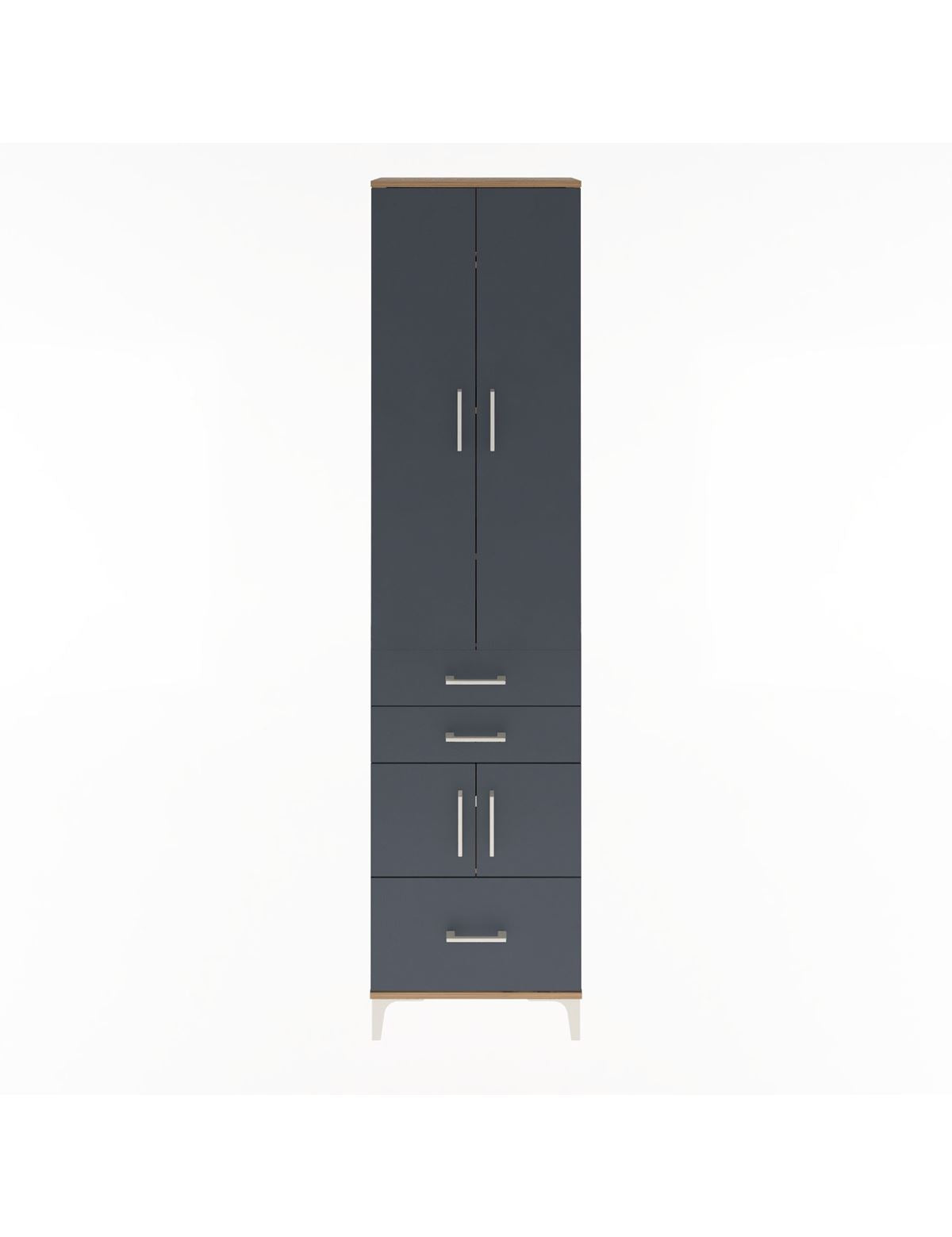 Arges Dolap 5 Raflı 3 Çekmeceli 4 Kapaklı 60x30x243 Çam-Antrasit