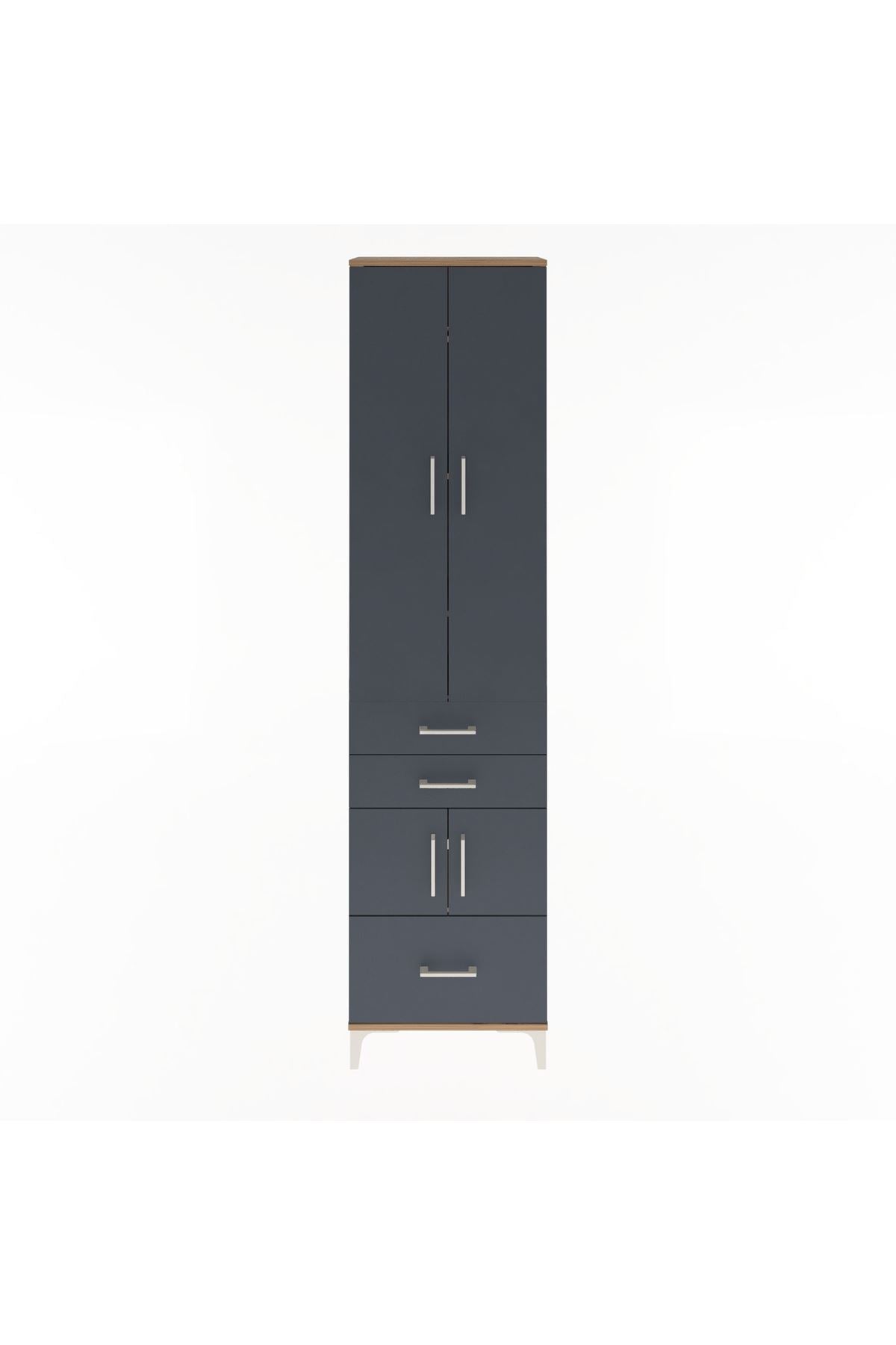 Arges Dolap 5 Raflı 3 Çekmeceli 4 Kapaklı 60x30x243 Çam-Antrasit