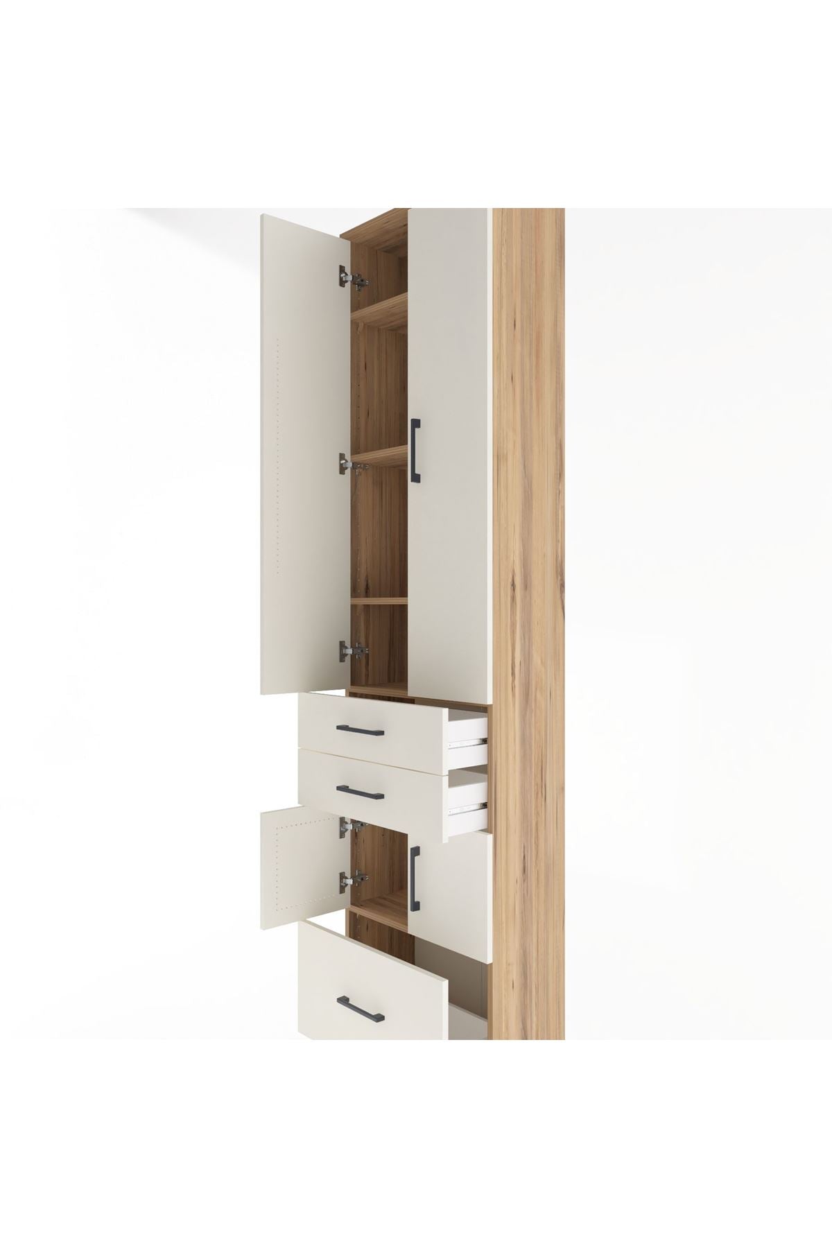 Arges Dolap 5 Raflı 3 Çekmeceli 4 Kapaklı 60x30x243 Çam-Aytaşı