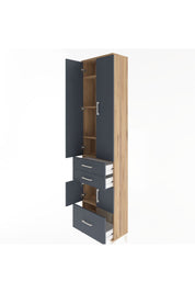 Arges Dolap 5 Raflı 3 Çekmeceli 4 Kapaklı 60x30x243 Çam-Antrasit