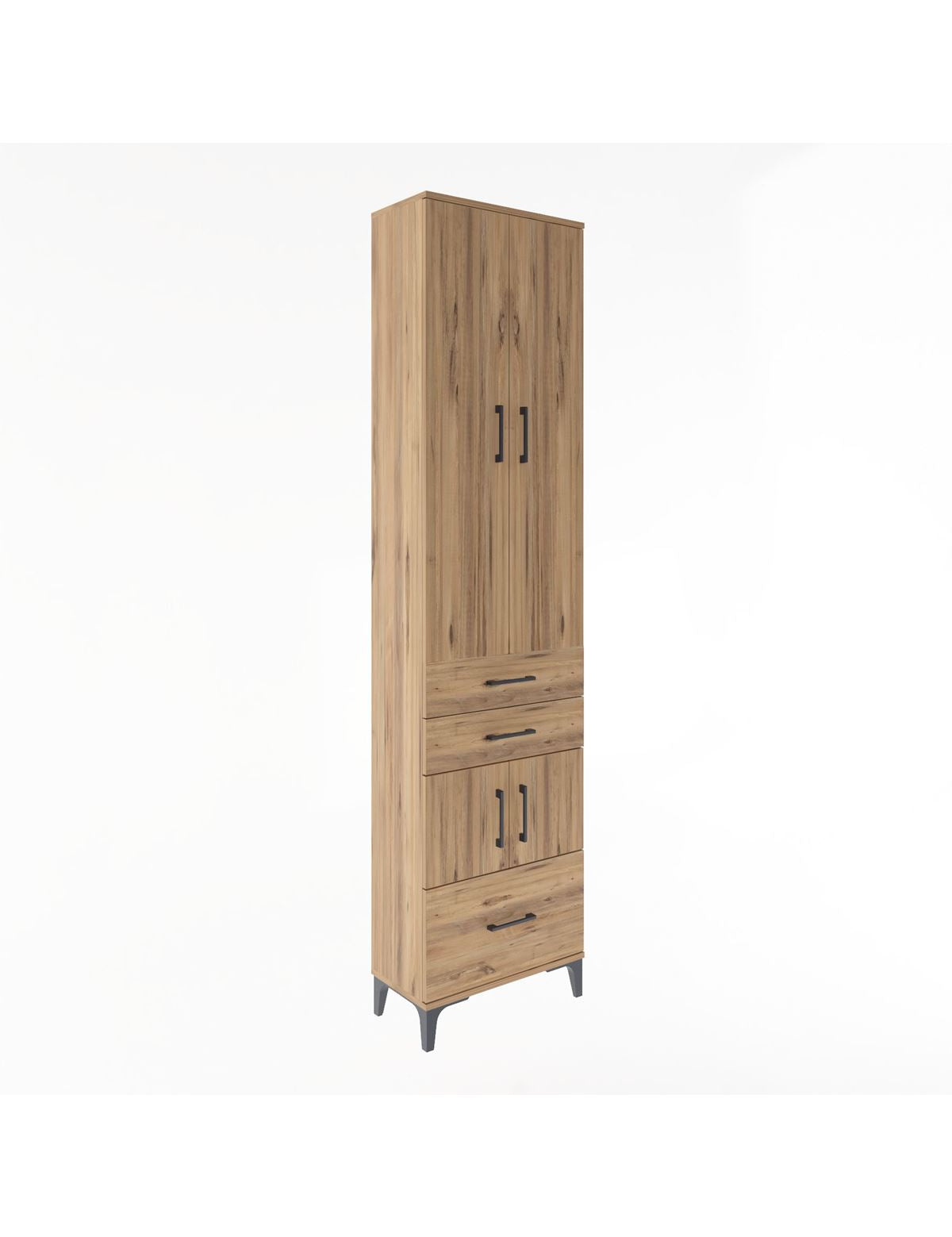 Arges Dolap 5 Raflı 3 Çekmeceli 4 Kapaklı 60x30x243 Çam-Çam