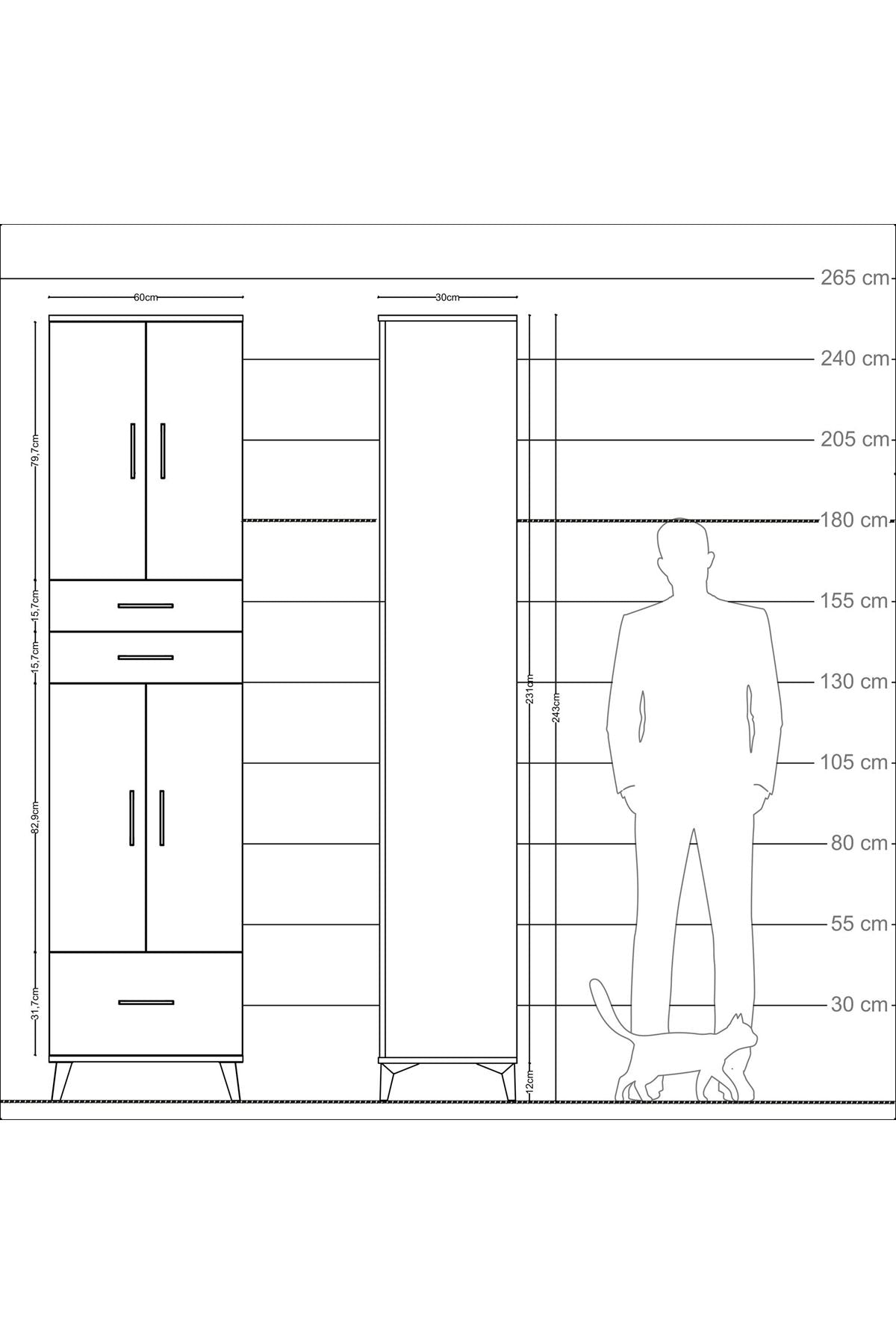 Arges Dolap 5 Raflı 3 Çekmeceli 4 Kapaklı 60x30x243 Aytaşı-Aytaşı