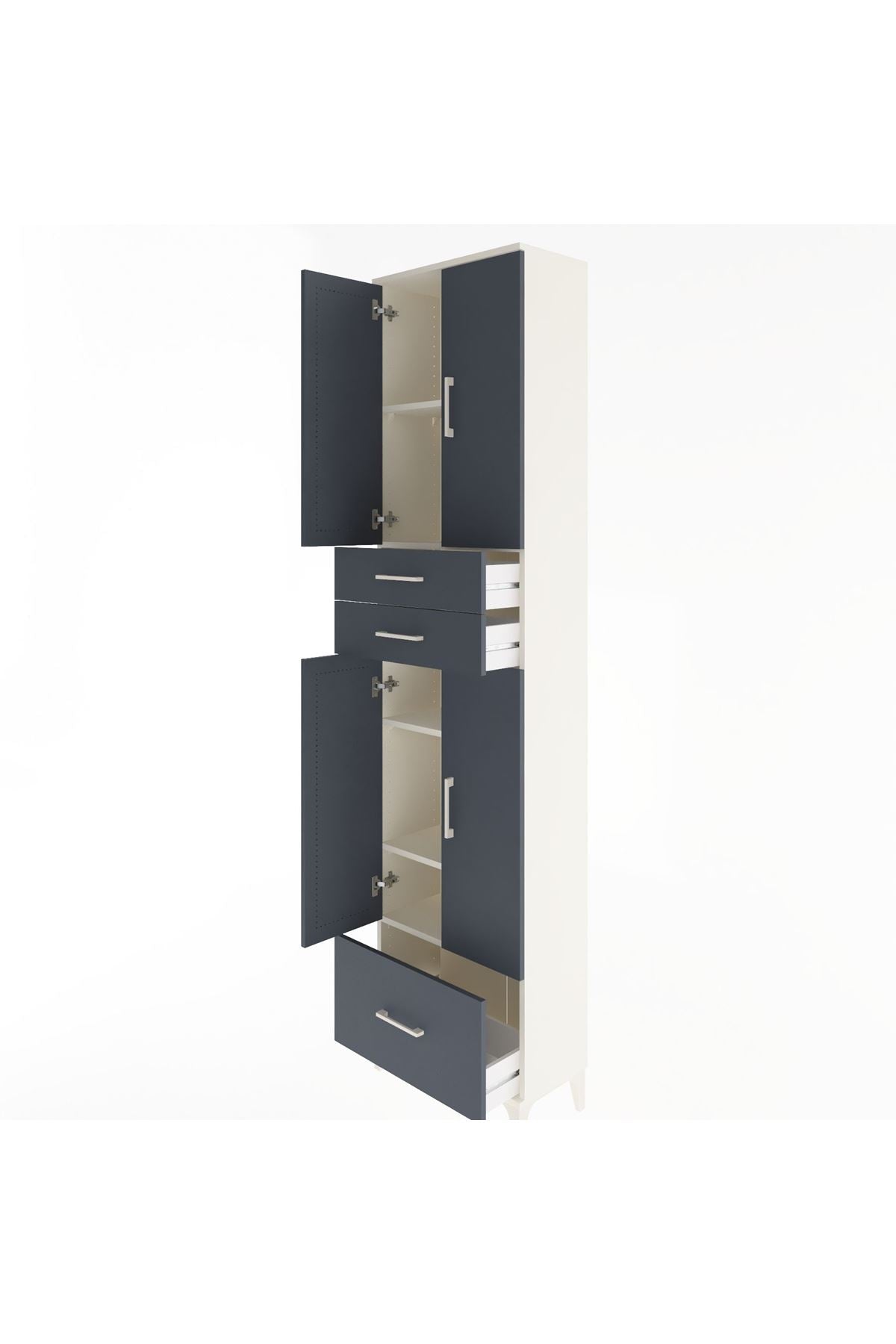 Arges Dolap 5 Raflı 3 Çekmeceli 4 Kapaklı 60x30x243 Aytaşı-Antrasit