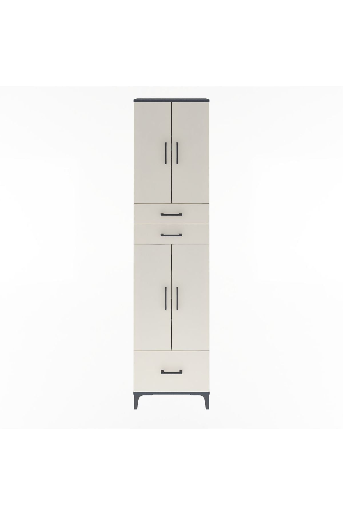 Arges Dolap 5 Raflı 3 Çekmeceli 4 Kapaklı 60x30x243 Antrasit-Aytaşı
