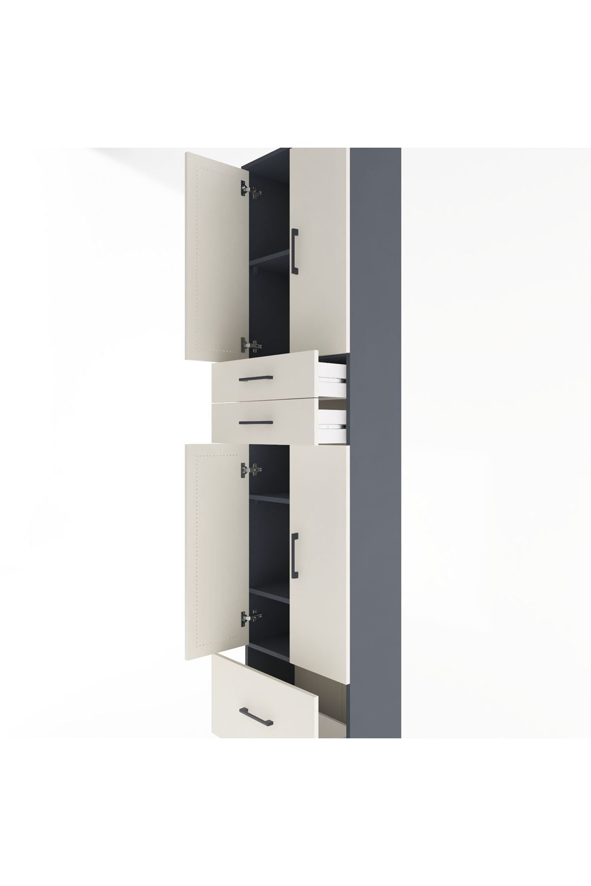 Arges Dolap 5 Raflı 3 Çekmeceli 4 Kapaklı 60x30x243 Antrasit-Aytaşı