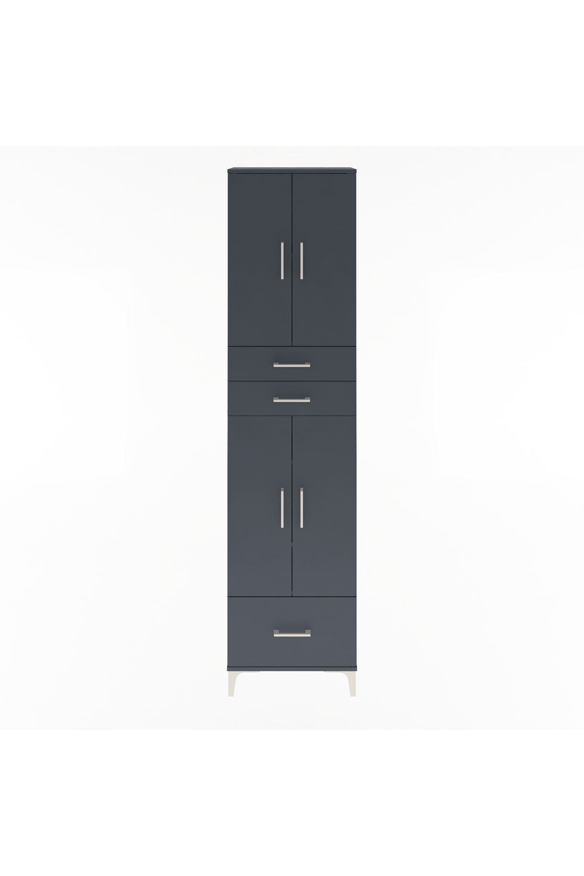 Arges Dolap 5 Raflı 3 Çekmeceli 4 Kapaklı 60x30x243 Antrasit-Antrasit