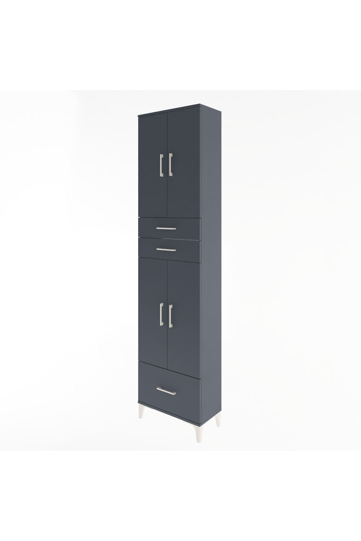 Arges Dolap 5 Raflı 3 Çekmeceli 4 Kapaklı 60x30x243 Antrasit-Antrasit
