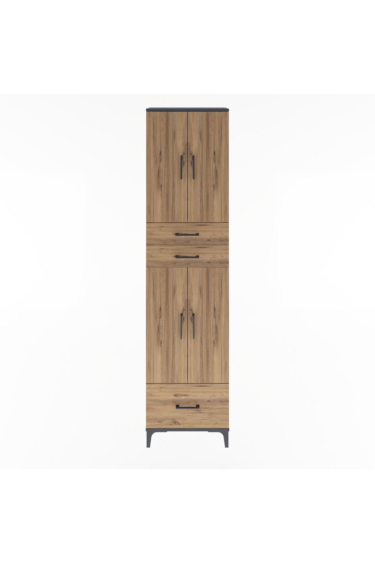 Arges Dolap 5 Raflı 3 Çekmeceli 4 Kapaklı 60x30x243 Antrasit-Çam