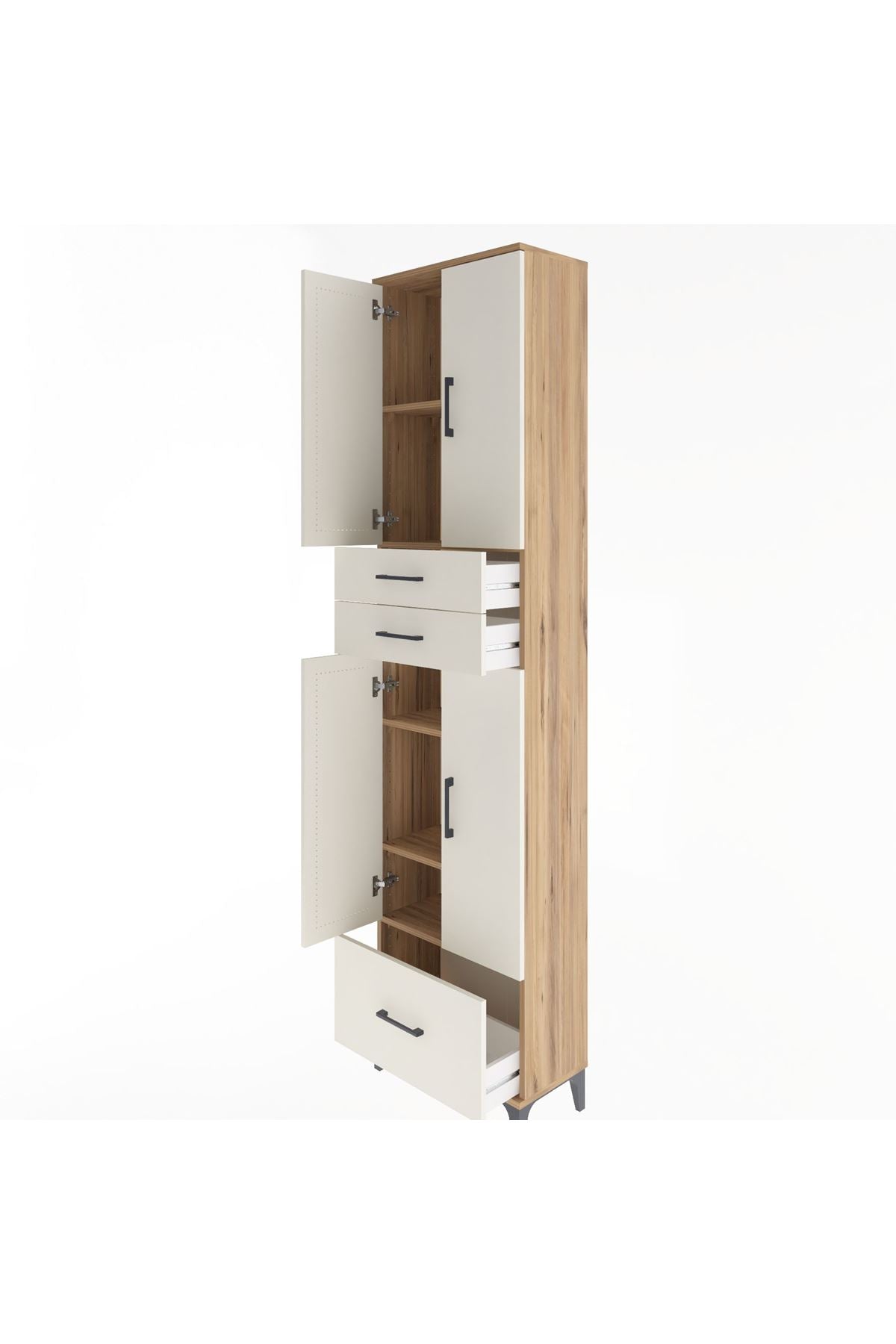 Arges Dolap 5 Raflı 3 Çekmeceli 4 Kapaklı 60x30x243 Çam-Aytaşı