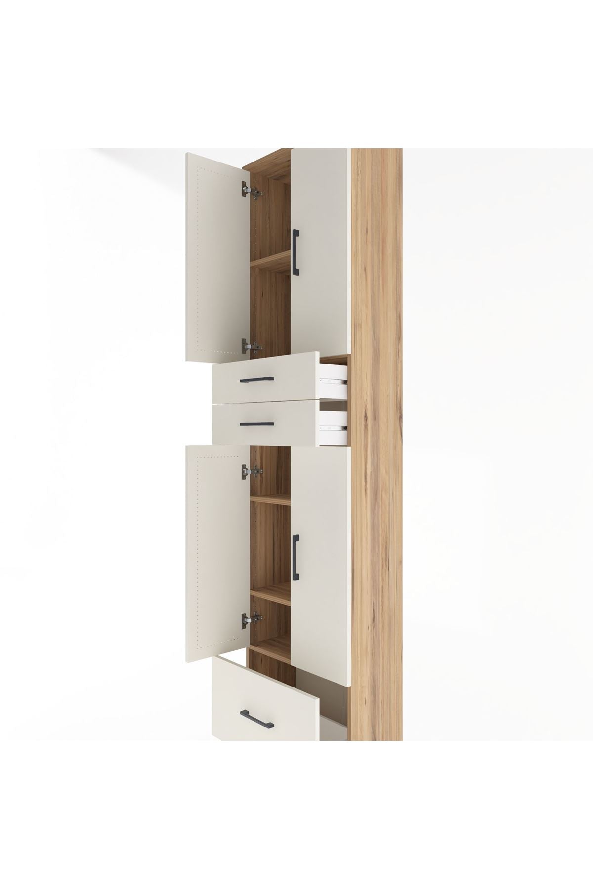 Arges Dolap 5 Raflı 3 Çekmeceli 4 Kapaklı 60x30x243 Çam-Aytaşı