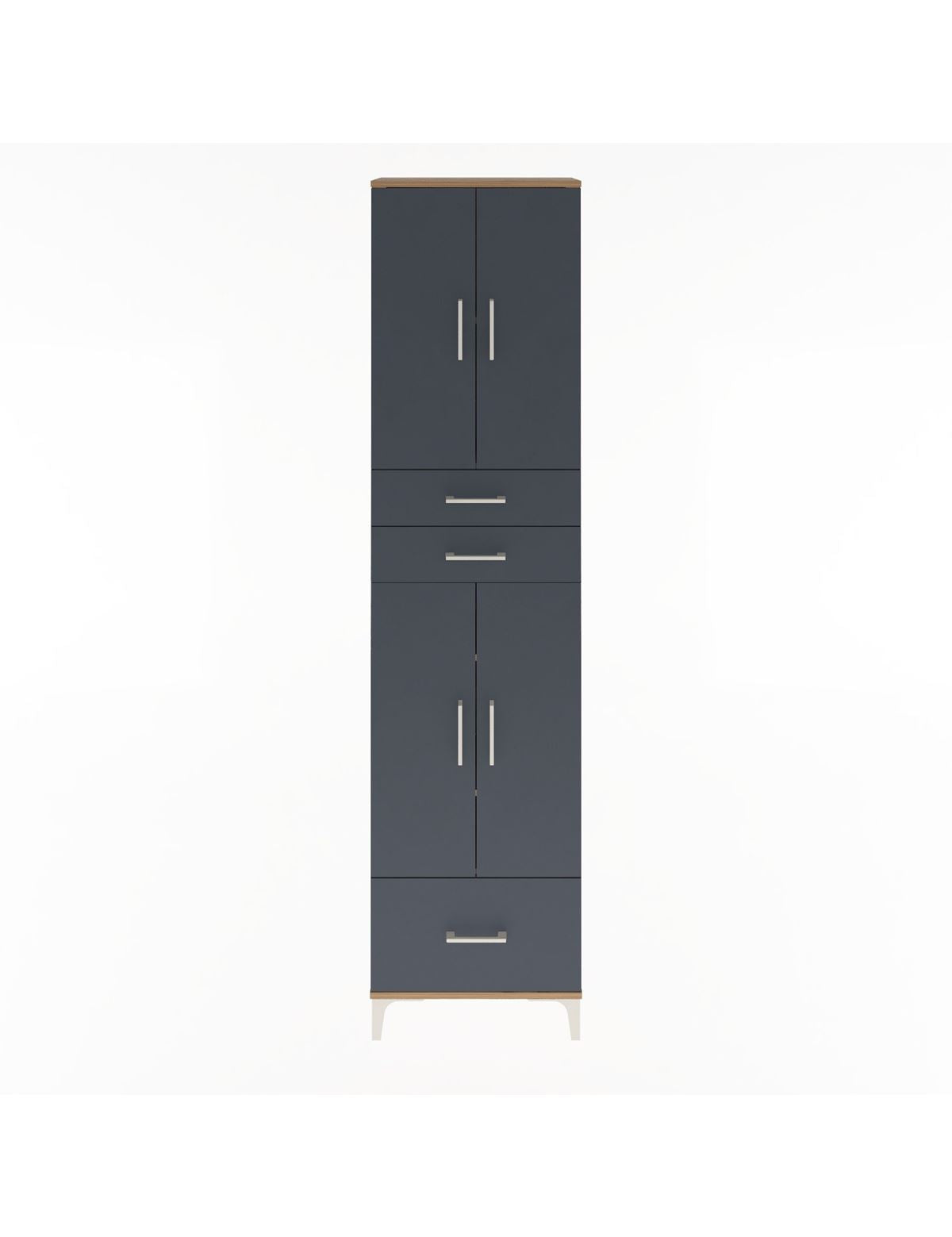 Arges Dolap 5 Raflı 3 Çekmeceli 4 Kapaklı 60x30x243 Çam-Antrasit