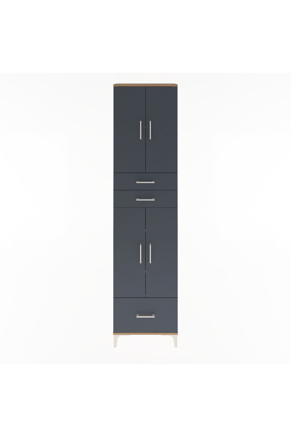Arges Dolap 5 Raflı 3 Çekmeceli 4 Kapaklı 60x30x243 Çam-Antrasit