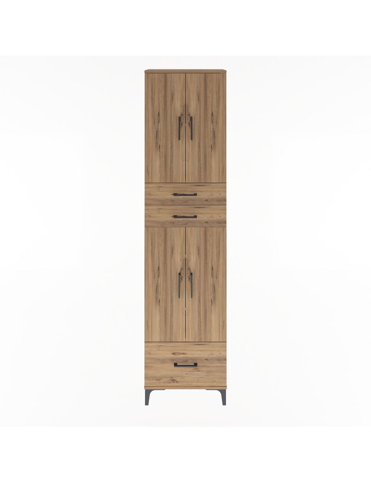 Arges Dolap 5 Raflı 3 Çekmeceli 4 Kapaklı 60x30x243 Çam-Çam