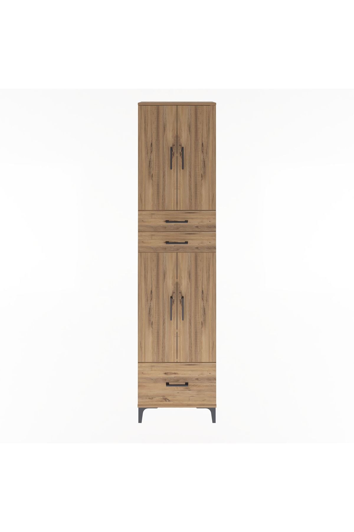 Arges Dolap 5 Raflı 3 Çekmeceli 4 Kapaklı 60x30x243 Çam-Çam