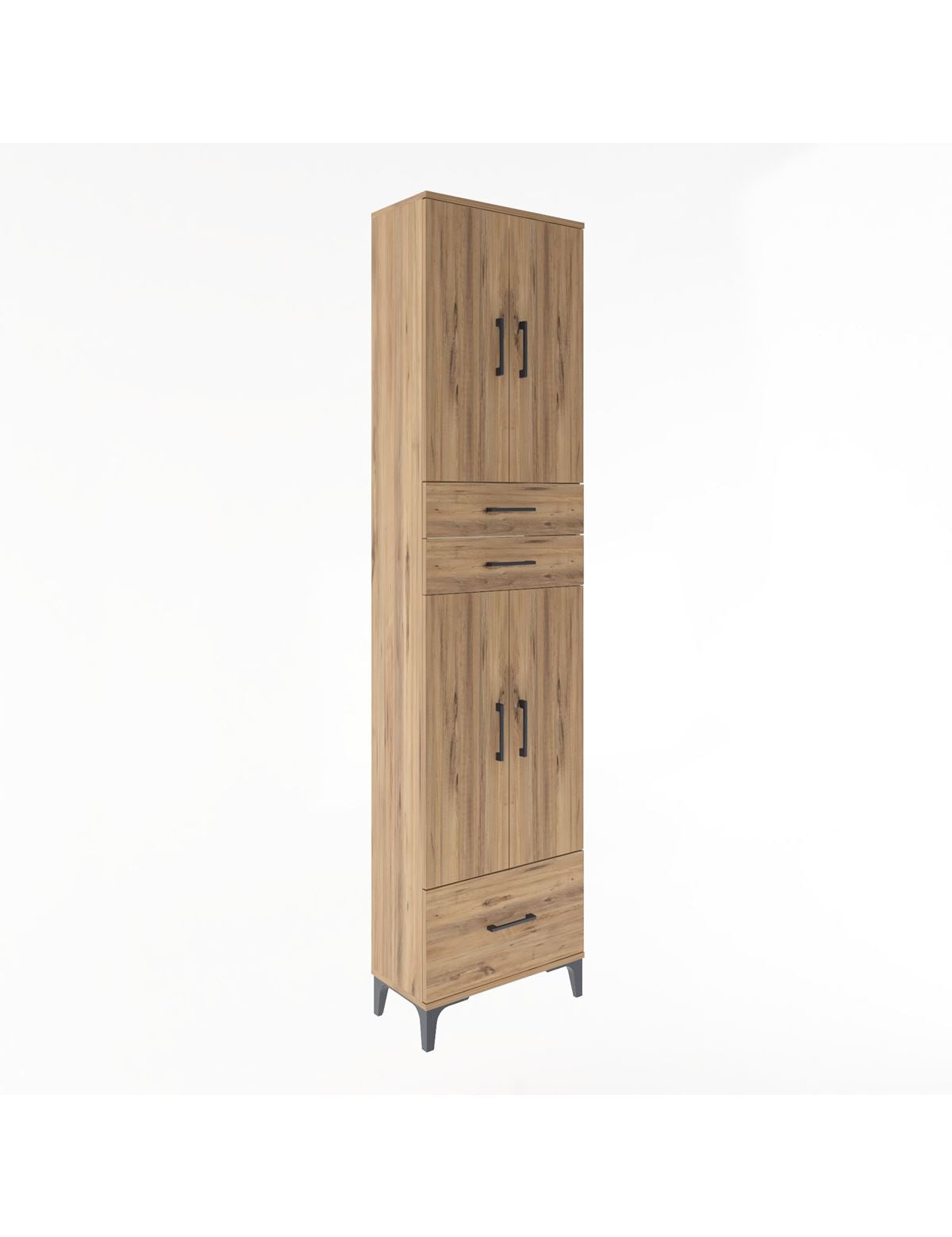 Arges Dolap 5 Raflı 3 Çekmeceli 4 Kapaklı 60x30x243 Çam-Çam