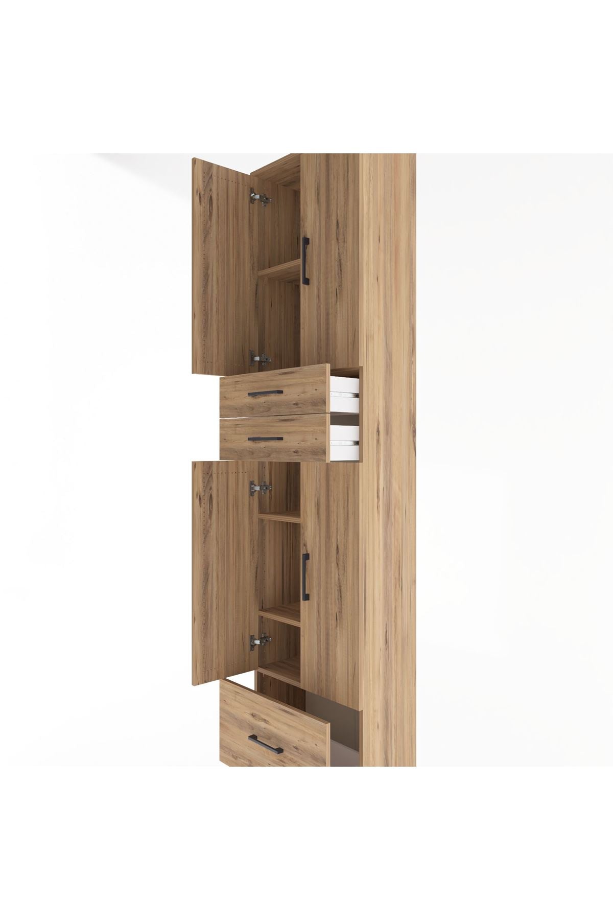 Arges Dolap 5 Raflı 3 Çekmeceli 4 Kapaklı 60x30x243 Çam-Çam