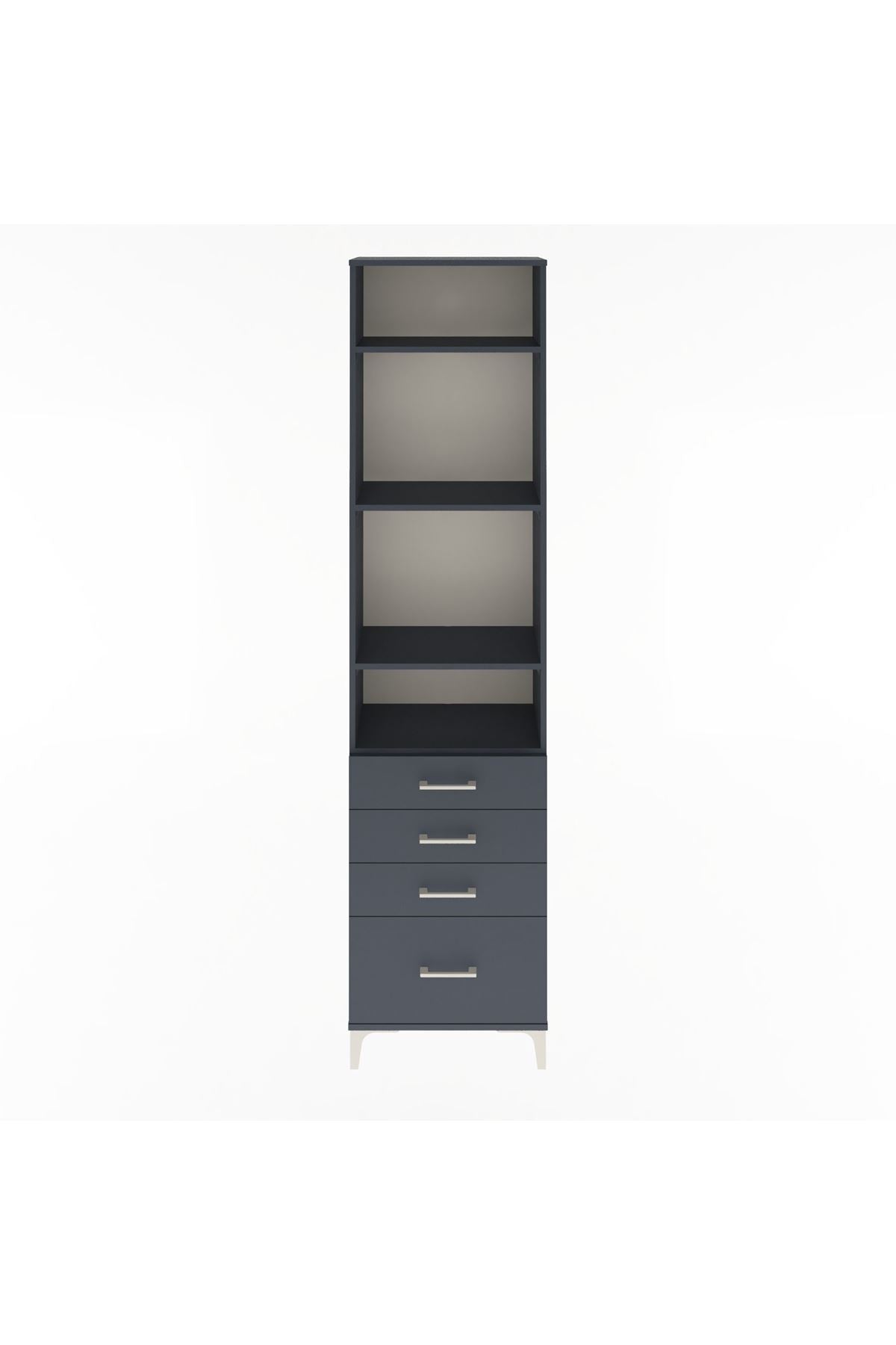 Arges Dolap 4 Raflı 4 Çekmeceli 60x30x243 Antrasit-Antrasit