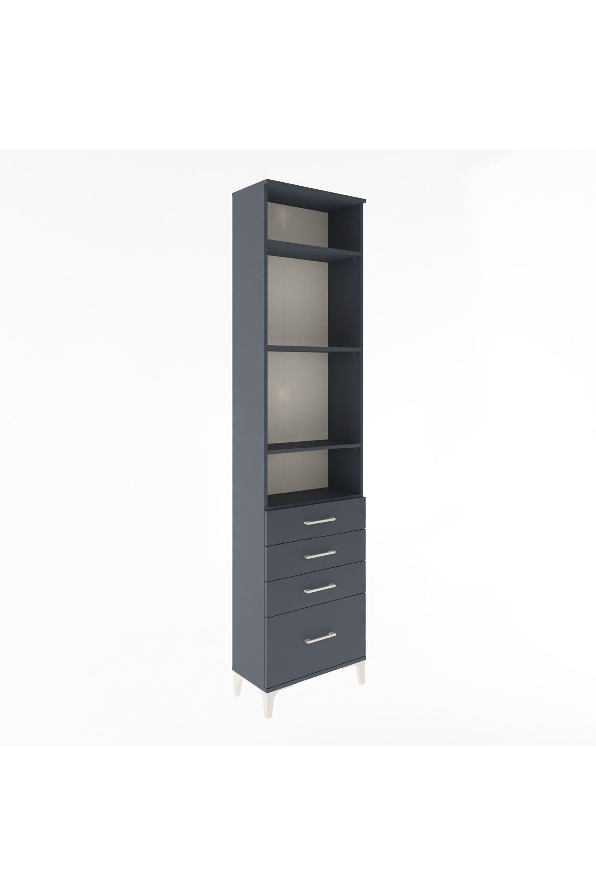 Arges Dolap 4 Raflı 4 Çekmeceli 60x30x243 Antrasit-Antrasit