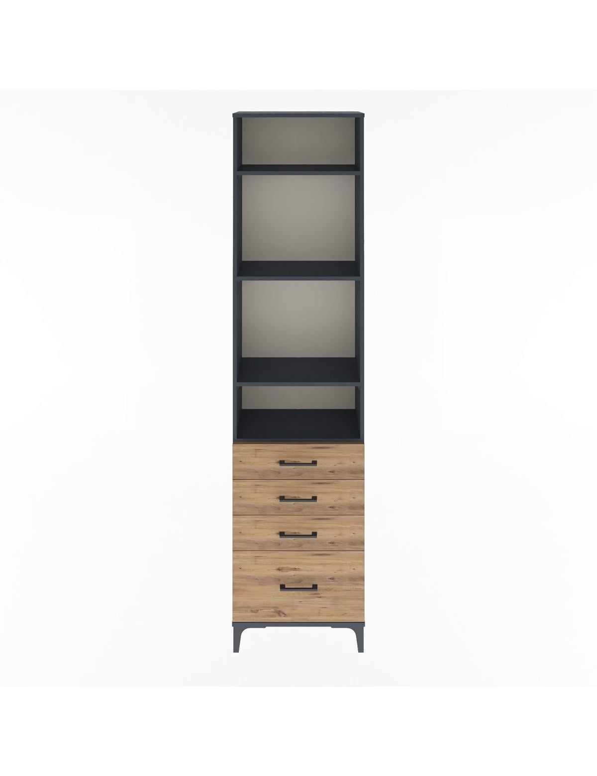 Arges Dolap 4 Raflı 4 Çekmeceli 60x30x243 Antrasit-Çam