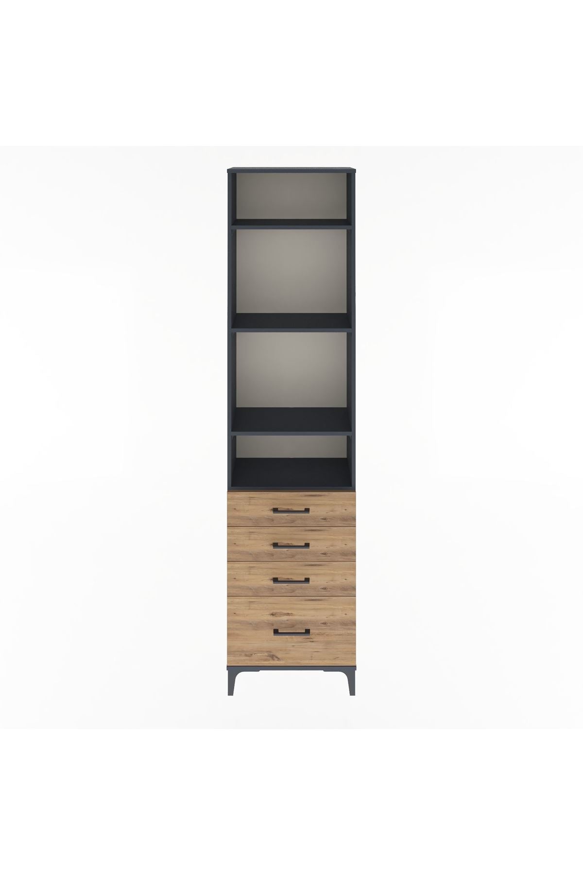 Arges Dolap 4 Raflı 4 Çekmeceli 60x30x243 Antrasit-Çam