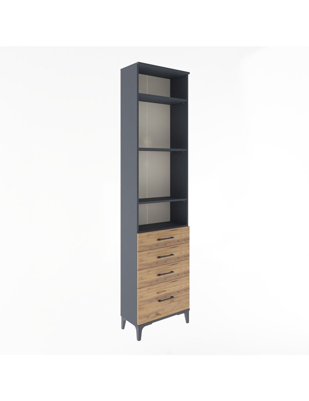 Arges Dolap 4 Raflı 4 Çekmeceli 60x30x243 Antrasit-Çam