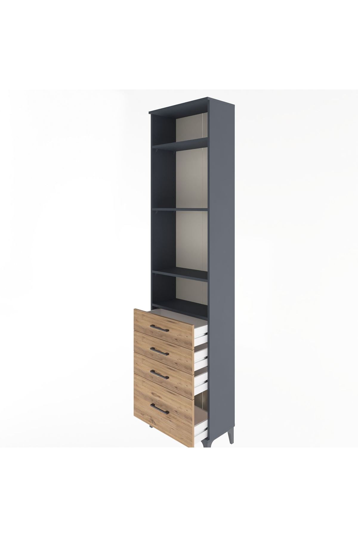 Arges Dolap 4 Raflı 4 Çekmeceli 60x30x243 Antrasit-Çam