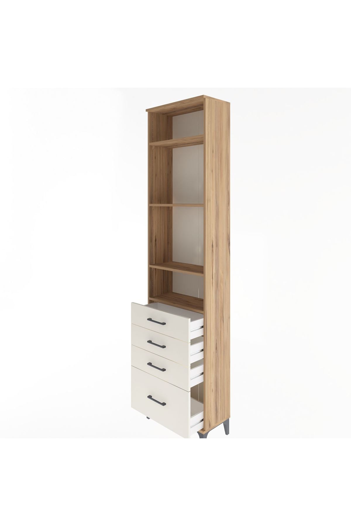 Arges Dolap 4 Raflı 4 Çekmeceli 60x30x243 Çam-Aytaşı