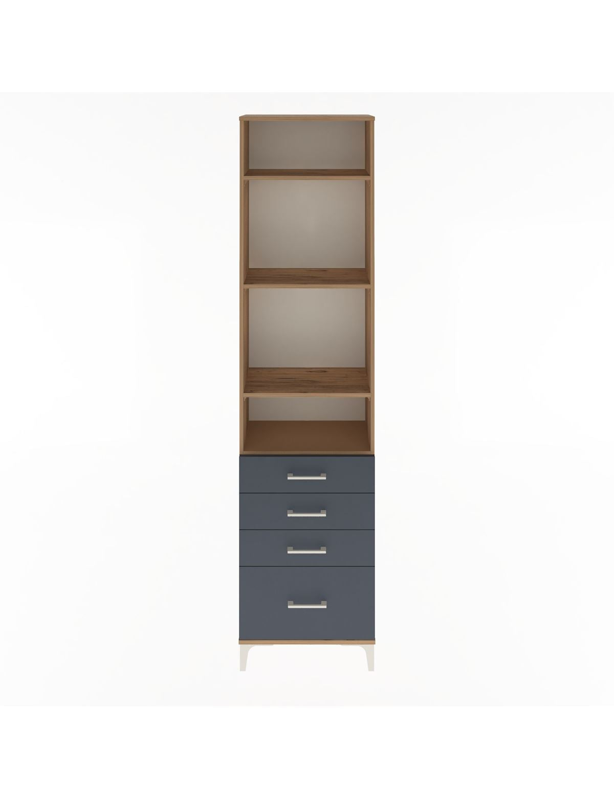 Arges Dolap 4 Raflı 4 Çekmeceli 60x30x243 Çam-Antrasit