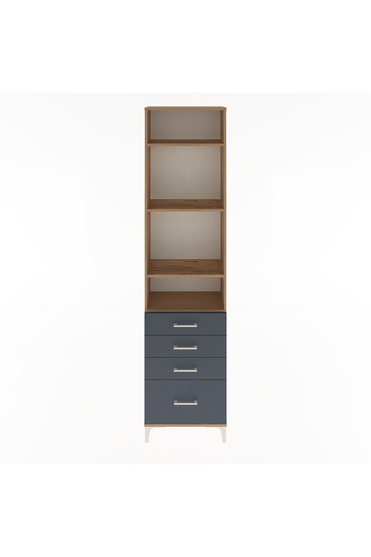 Arges Dolap 4 Raflı 4 Çekmeceli 60x30x243 Çam-Antrasit