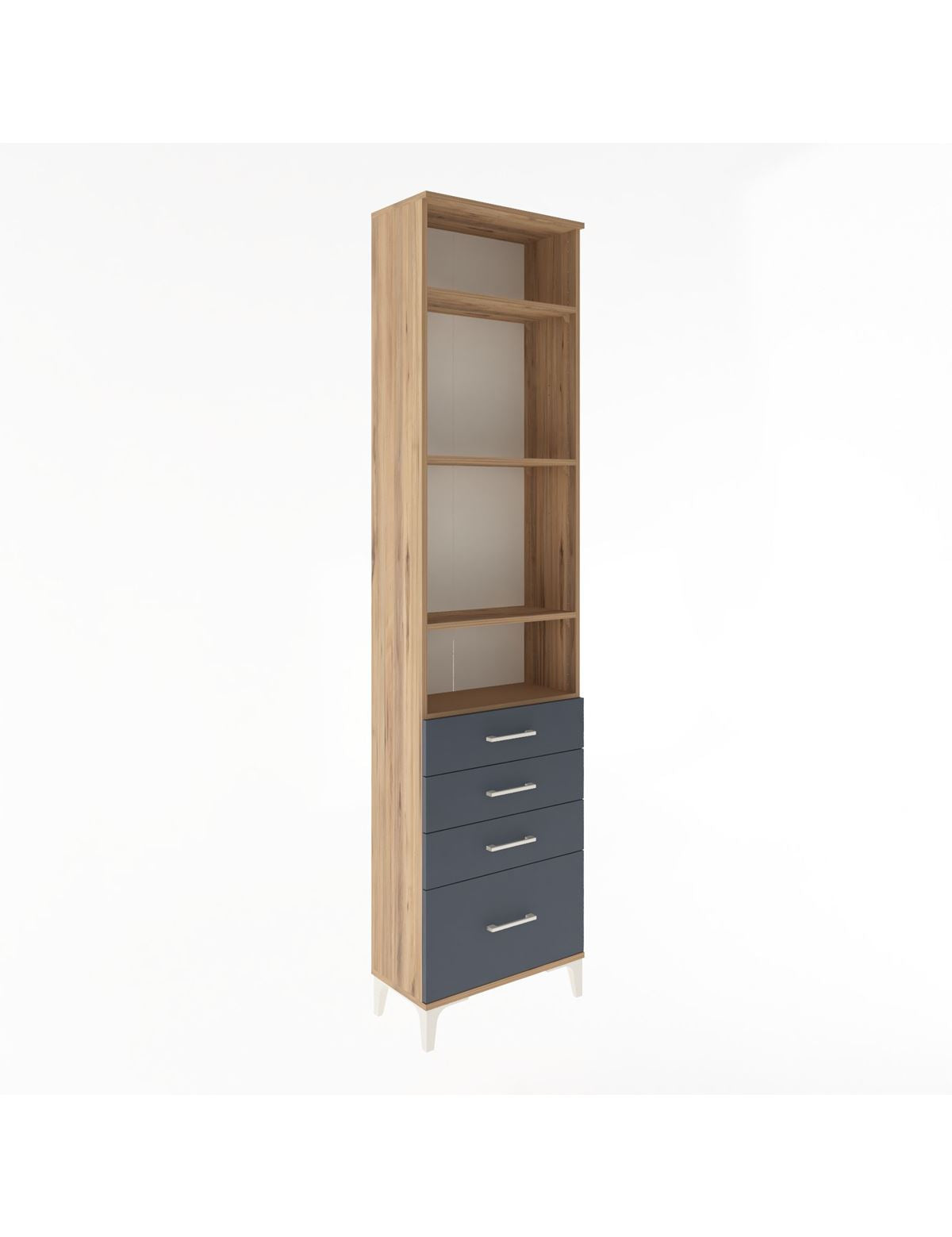 Arges Dolap 4 Raflı 4 Çekmeceli 60x30x243 Çam-Antrasit