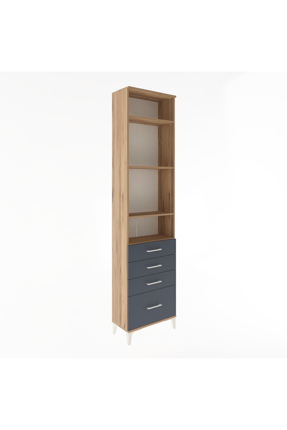 Arges Dolap 4 Raflı 4 Çekmeceli 60x30x243 Çam-Antrasit