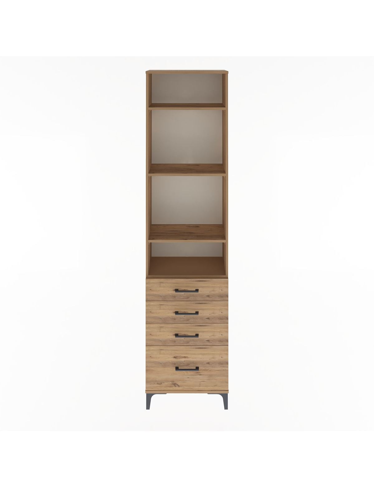 Arges Dolap 4 Raflı 4 Çekmeceli 60x30x243 Çam-Çam