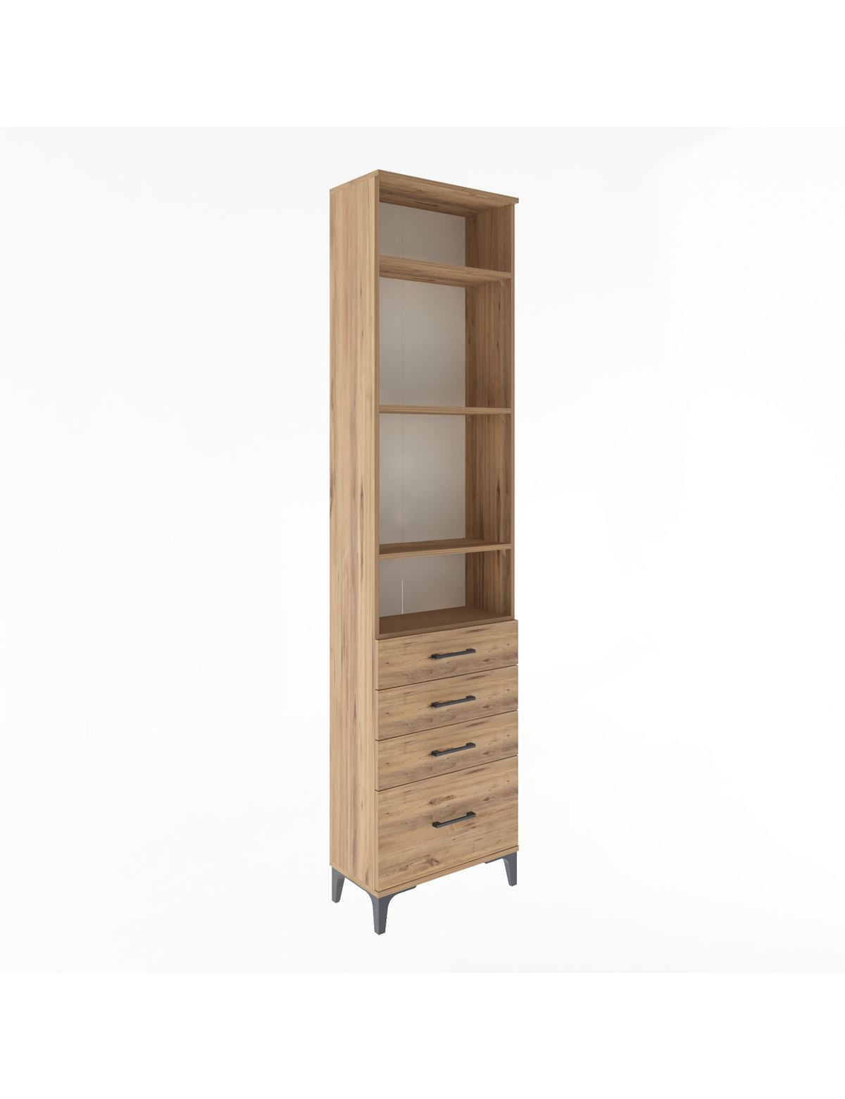 Arges Dolap 4 Raflı 4 Çekmeceli 60x30x243 Çam-Çam