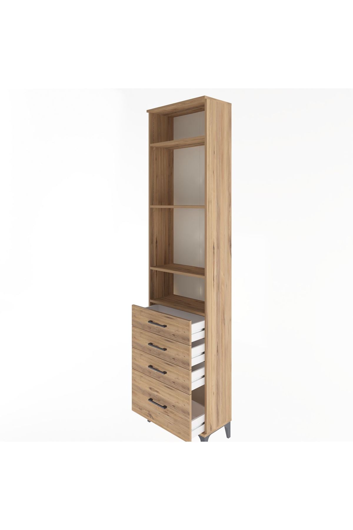 Arges Dolap 4 Raflı 4 Çekmeceli 60x30x243 Çam-Çam