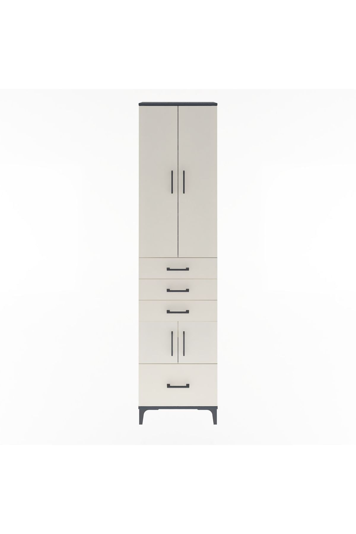 Arges Dolap 4 Raflı 4 Çekmeceli 4 Kapaklı 60x30x243 Antrasit-Aytaşı