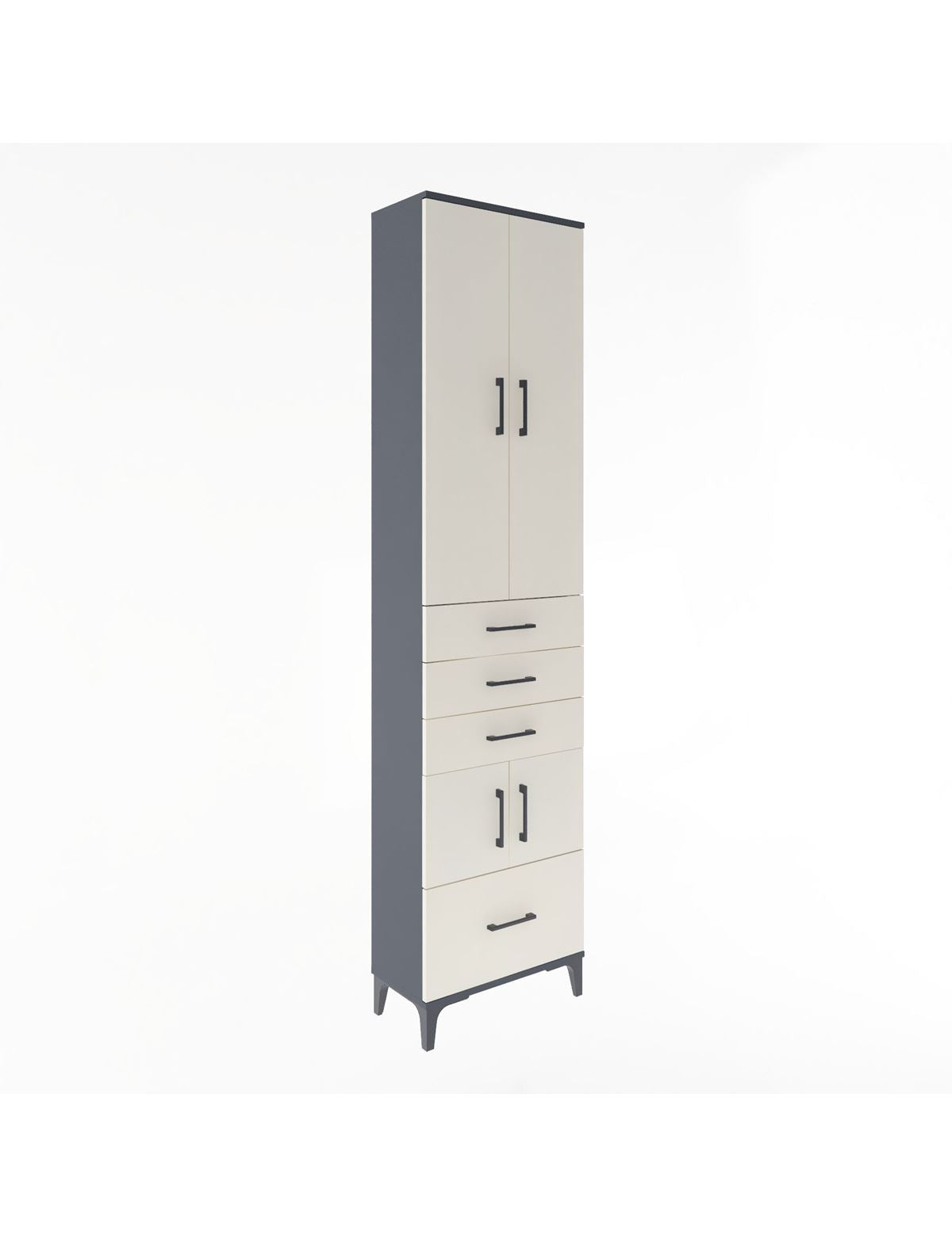 Arges Dolap 4 Raflı 4 Çekmeceli 4 Kapaklı 60x30x243 Antrasit-Aytaşı