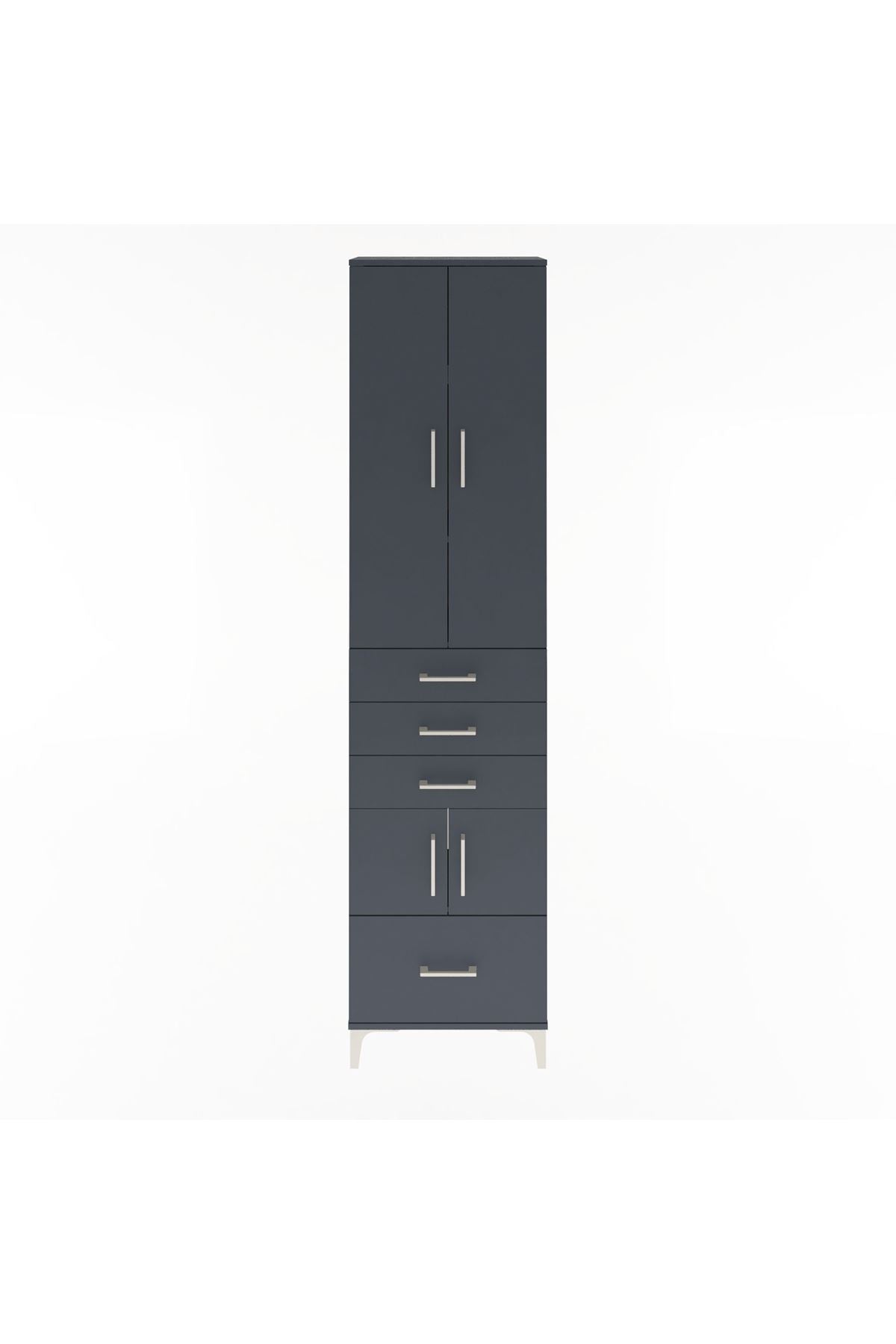 Arges Dolap 4 Raflı 4 Çekmeceli 4 Kapaklı 60x30x243 Antrasit-Antrasit