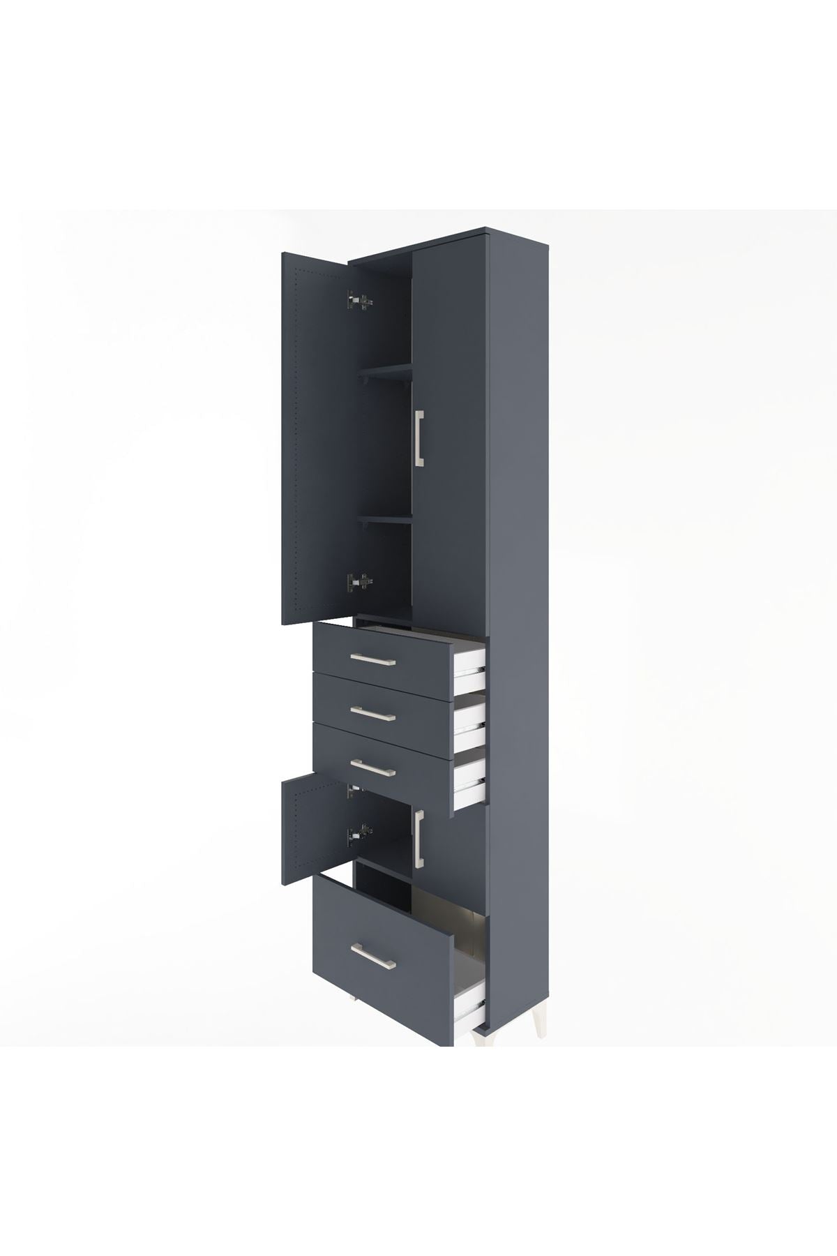 Arges Dolap 4 Raflı 4 Çekmeceli 4 Kapaklı 60x30x243 Antrasit-Antrasit