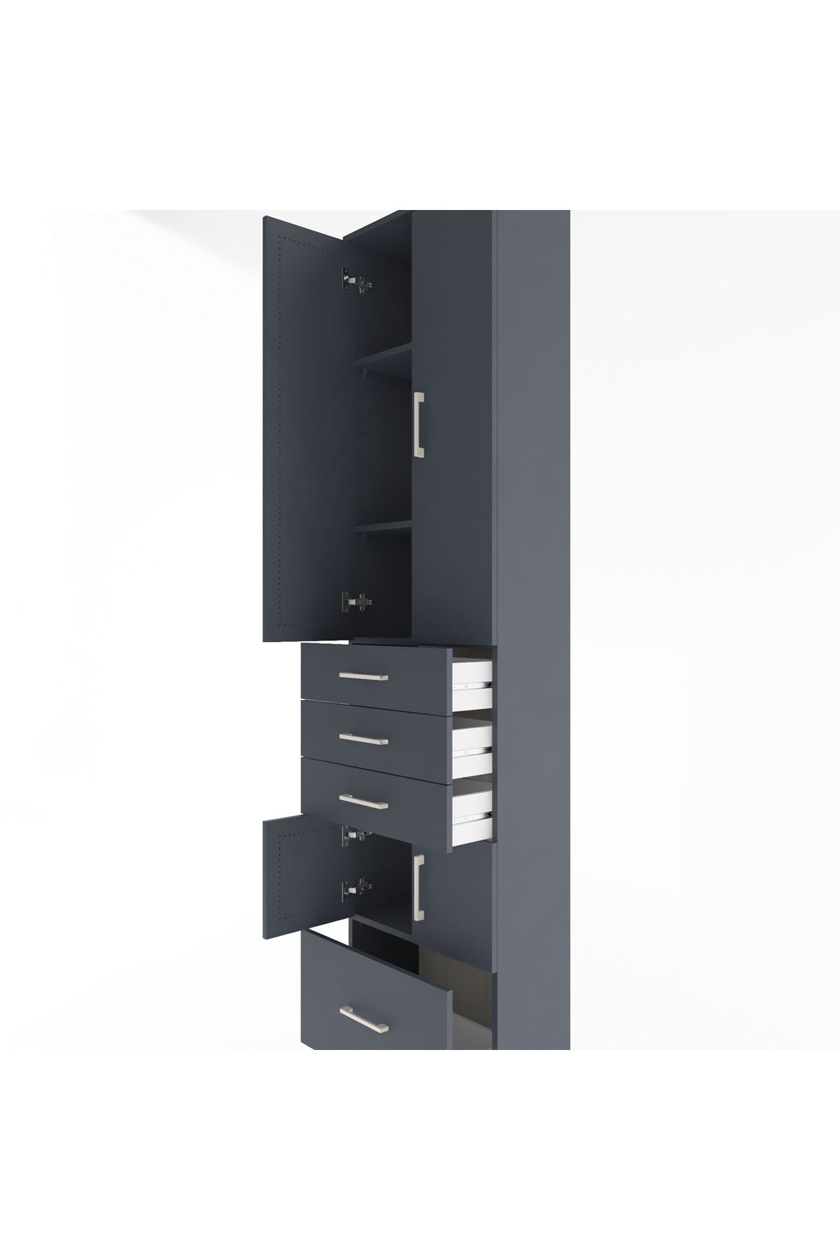 Arges Dolap 4 Raflı 4 Çekmeceli 4 Kapaklı 60x30x243 Antrasit-Antrasit