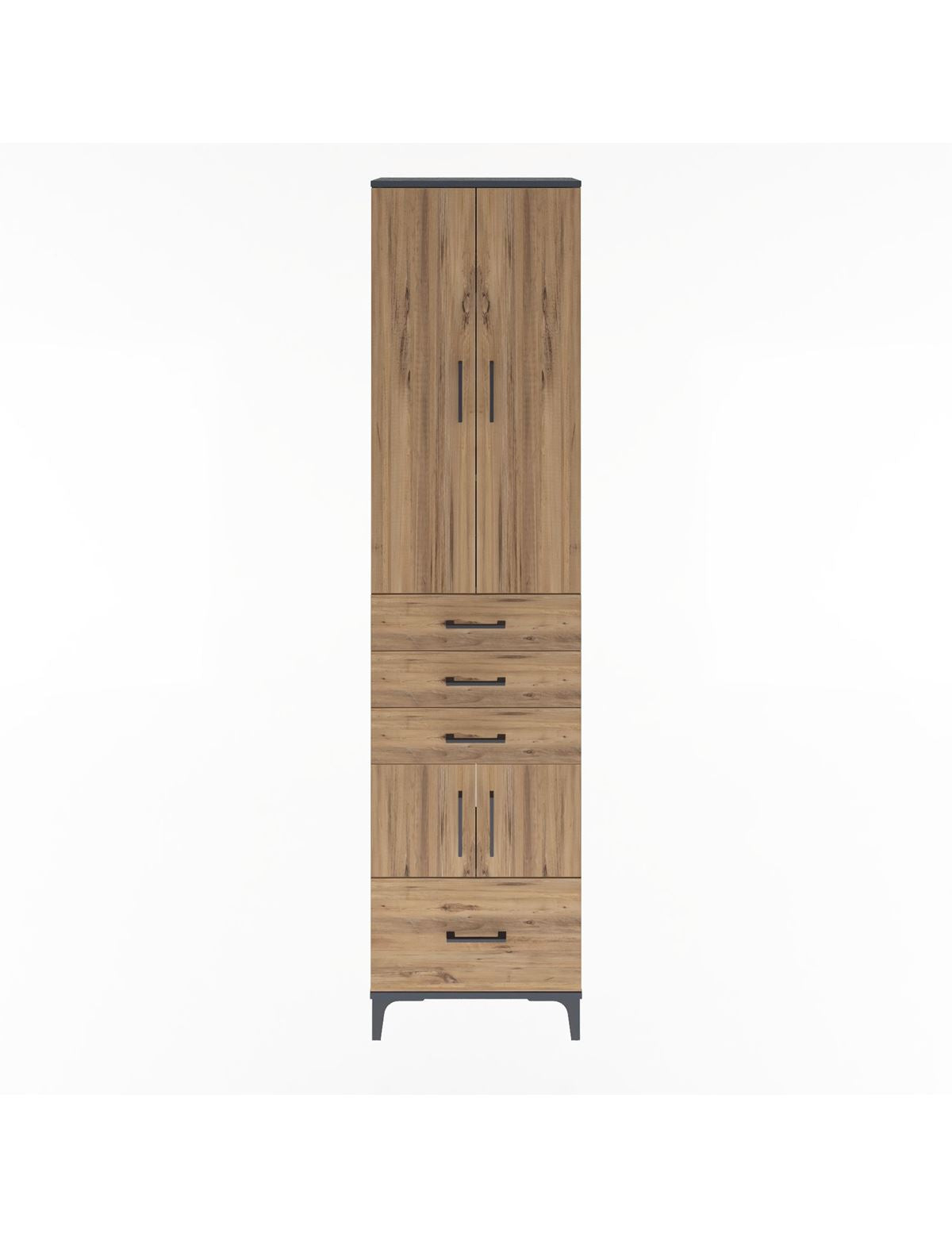 Arges Dolap 4 Raflı 4 Çekmeceli 4 Kapaklı 60x30x243 Antrasit-Çam