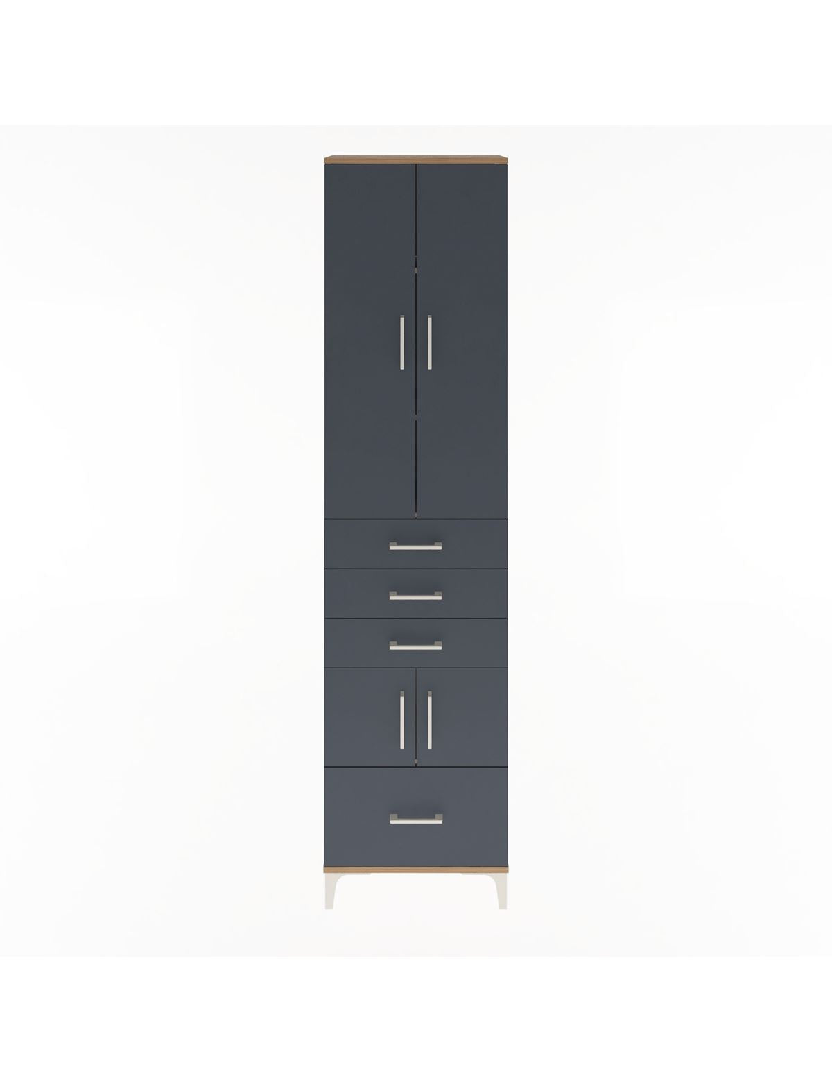 Arges Dolap 4 Raflı 4 Çekmeceli 4 Kapaklı 60x30x243 Çam-Antrasit