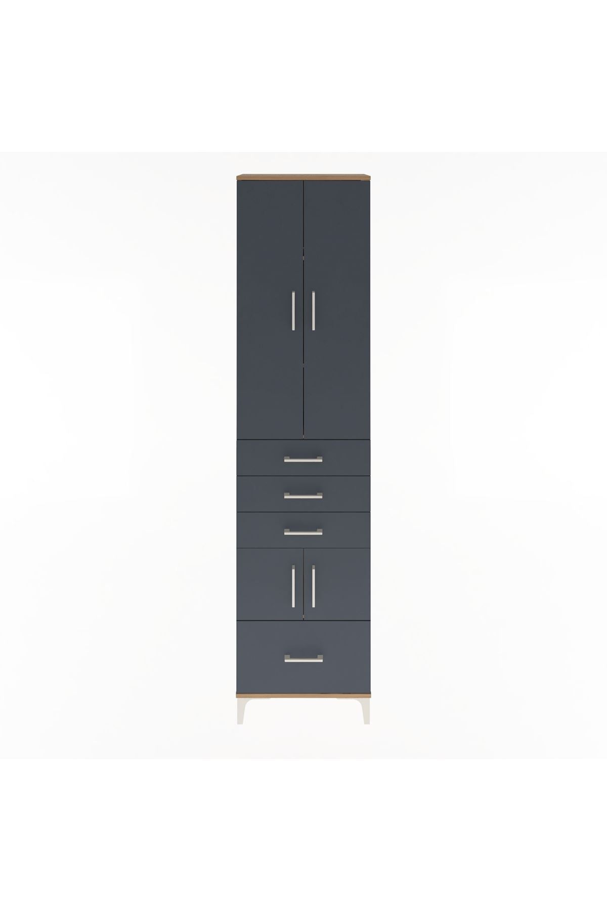 Arges Dolap 4 Raflı 4 Çekmeceli 4 Kapaklı 60x30x243 Çam-Antrasit