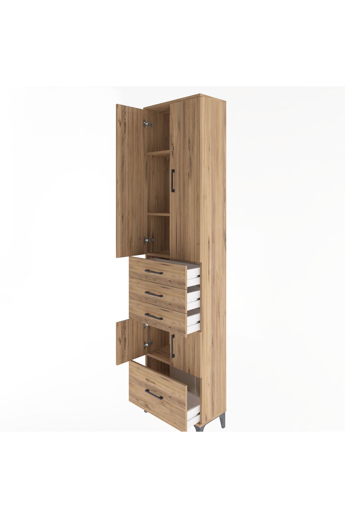 Arges Dolap 4 Raflı 4 Çekmeceli 4 Kapaklı 60x30x243 Çam-Çam