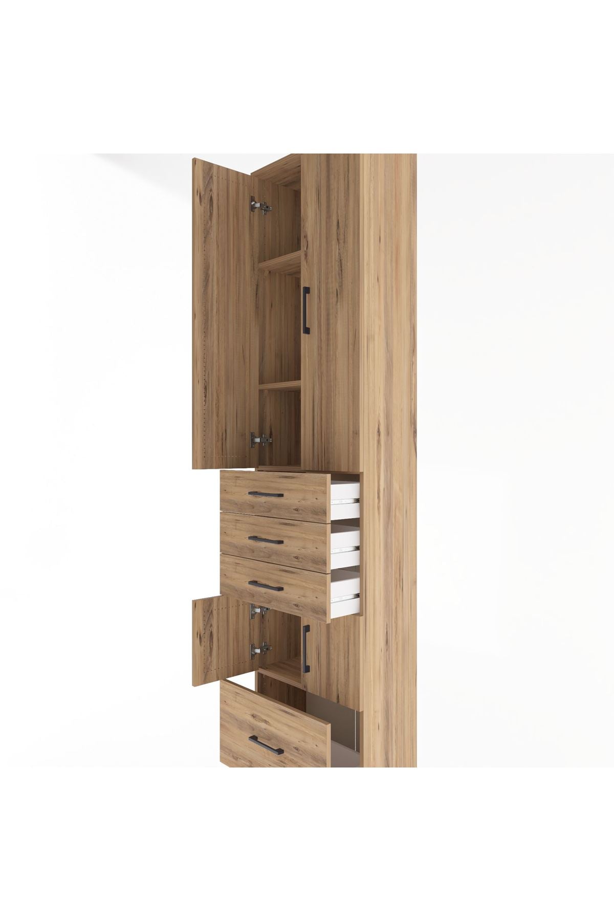 Arges Dolap 4 Raflı 4 Çekmeceli 4 Kapaklı 60x30x243 Çam-Çam